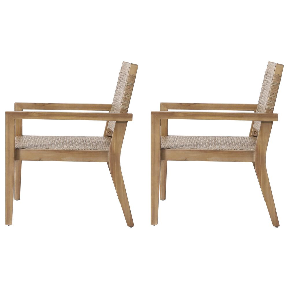 Hearth and Haven Outdoor Wood and Flat Wicker Club Chair in Light Brown (Set of 2), , large