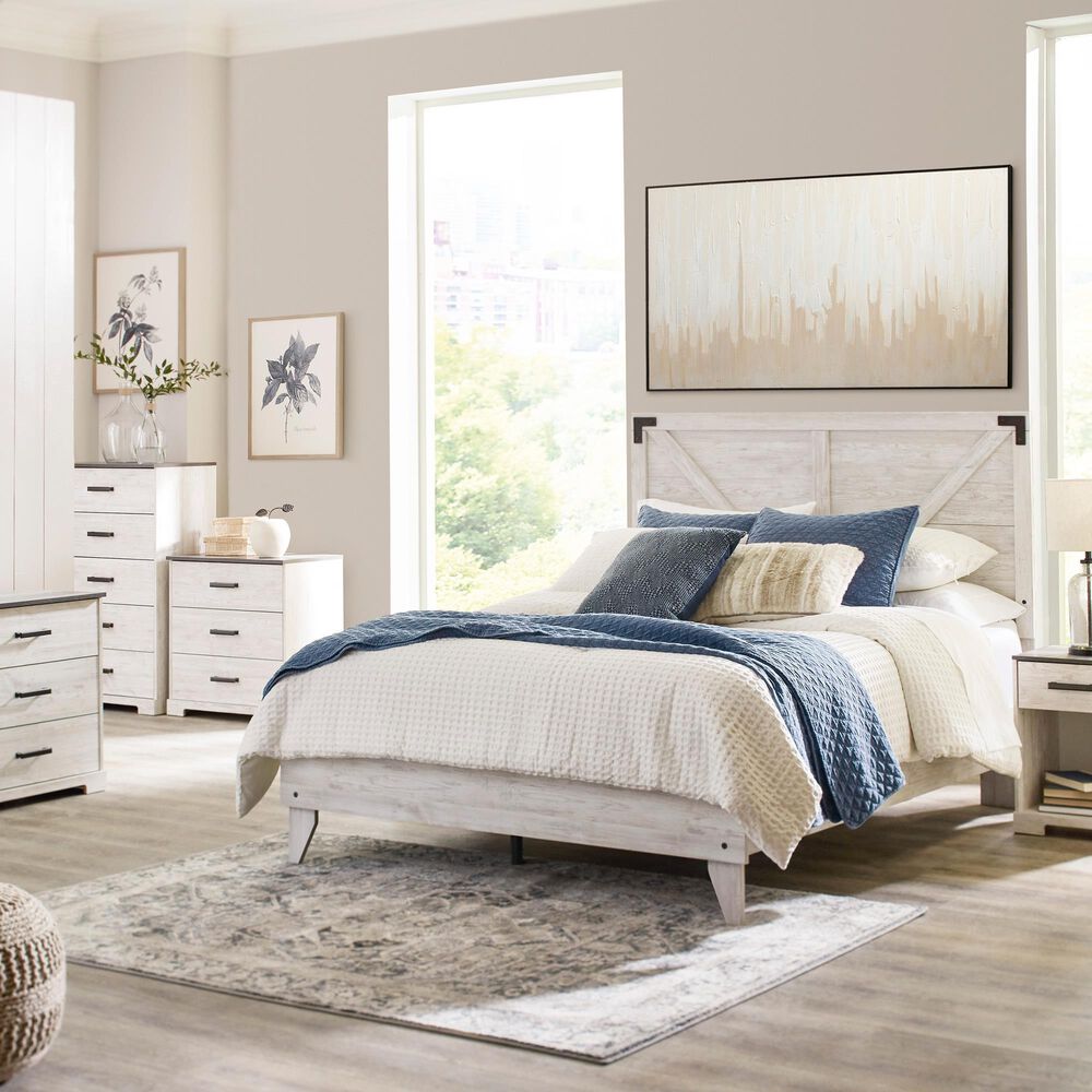 Ashley Shawburn Queen Panel Platform Bed in White/Dark Charcoal, , large