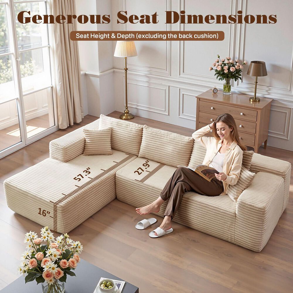 HOMLUX 2-Piece Mod Sectional with LAF Chaise in Beige, , large