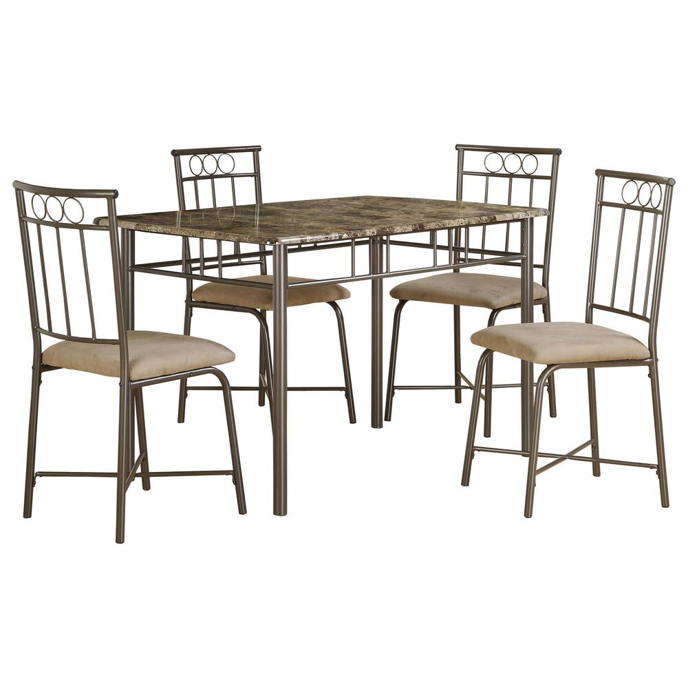 Monarch Specialties 5-Piece Metal Dining Set in Cappuccino and Bronze, , large
