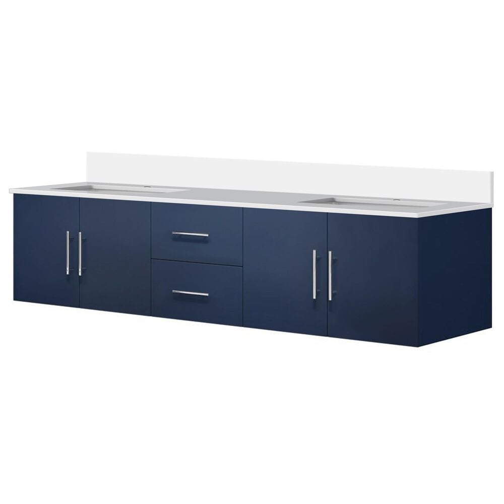 Lexora Home Geneva 80" Double Bathroom Vanity in Navy Blue with 2 cm White Quartz Top and Rectangular Sinks, , large