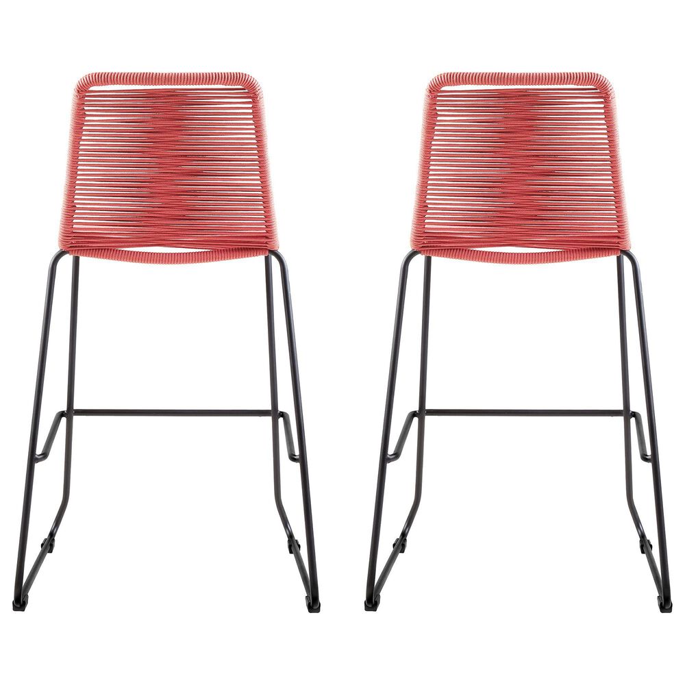 Blue River Shasta Patio Bar Stool with Brick Red Rope Seat in Black (Set of 2), , large