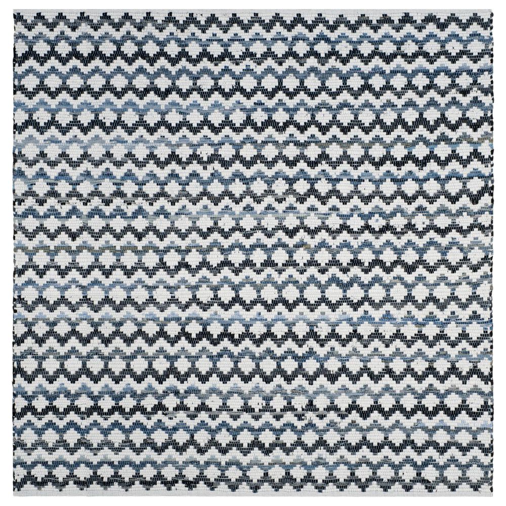 Safavieh Montauk Chevron 4" Square Ivory, Blue and Black Area Rug, , large