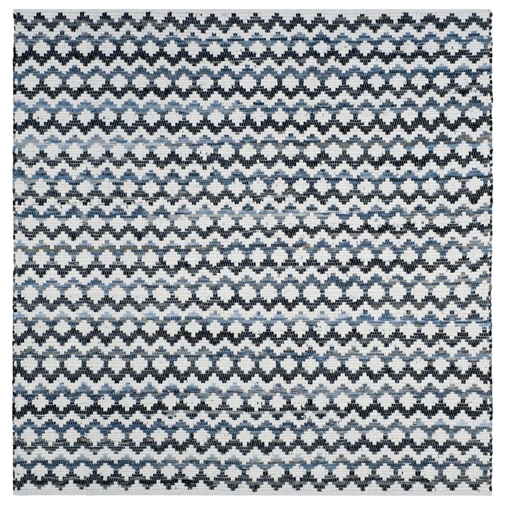 Safavieh Montauk Chevron 4" Square Ivory, Blue and Black Area Rug, , large