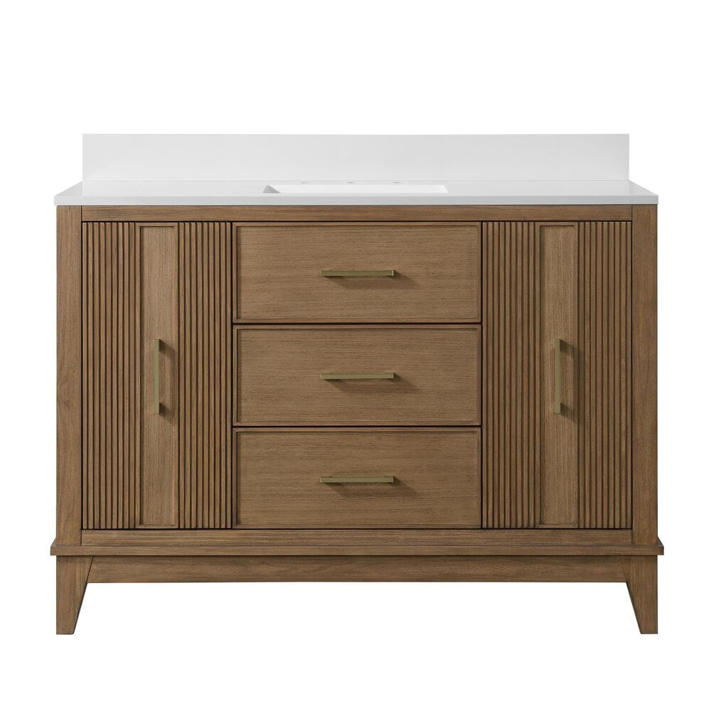 37B Fenwick 48" Single Bathroom Vanity in Kona with Glossy White Composite Stone Top and Backsplash, , large