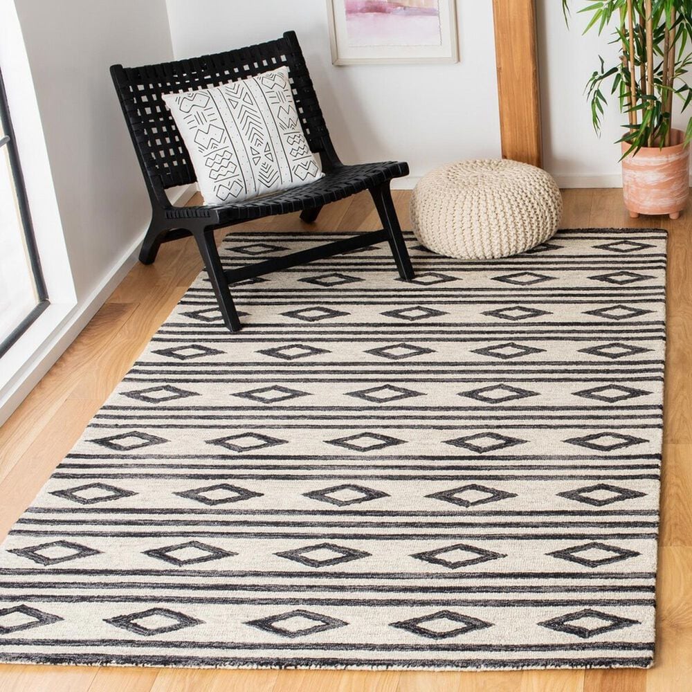 Safavieh Micro-Loop 4&#39; x 6&#39; Ivory and Charcoal Area Rug, , large