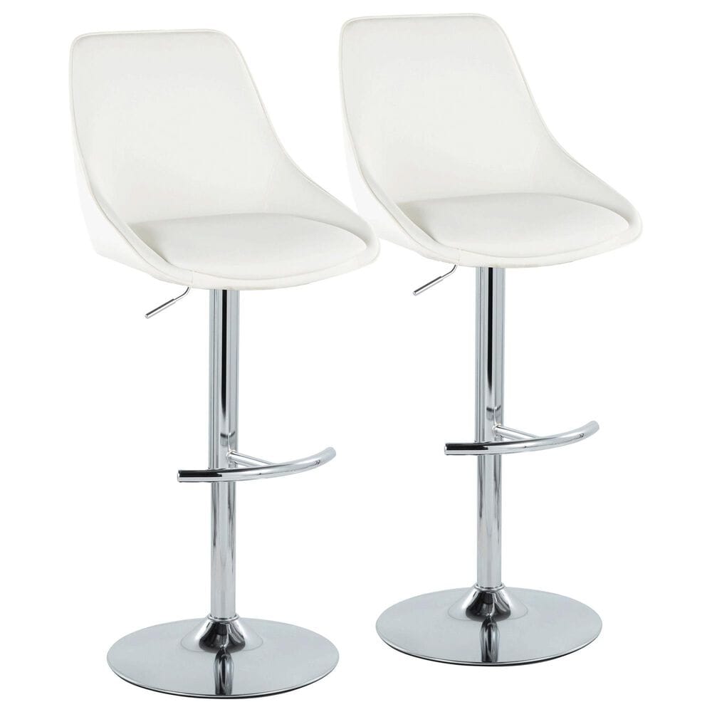 LumiSource Diana Adjustable Barstool with White Faux Leather Upholstery in Chrome (Set of 2), , large
