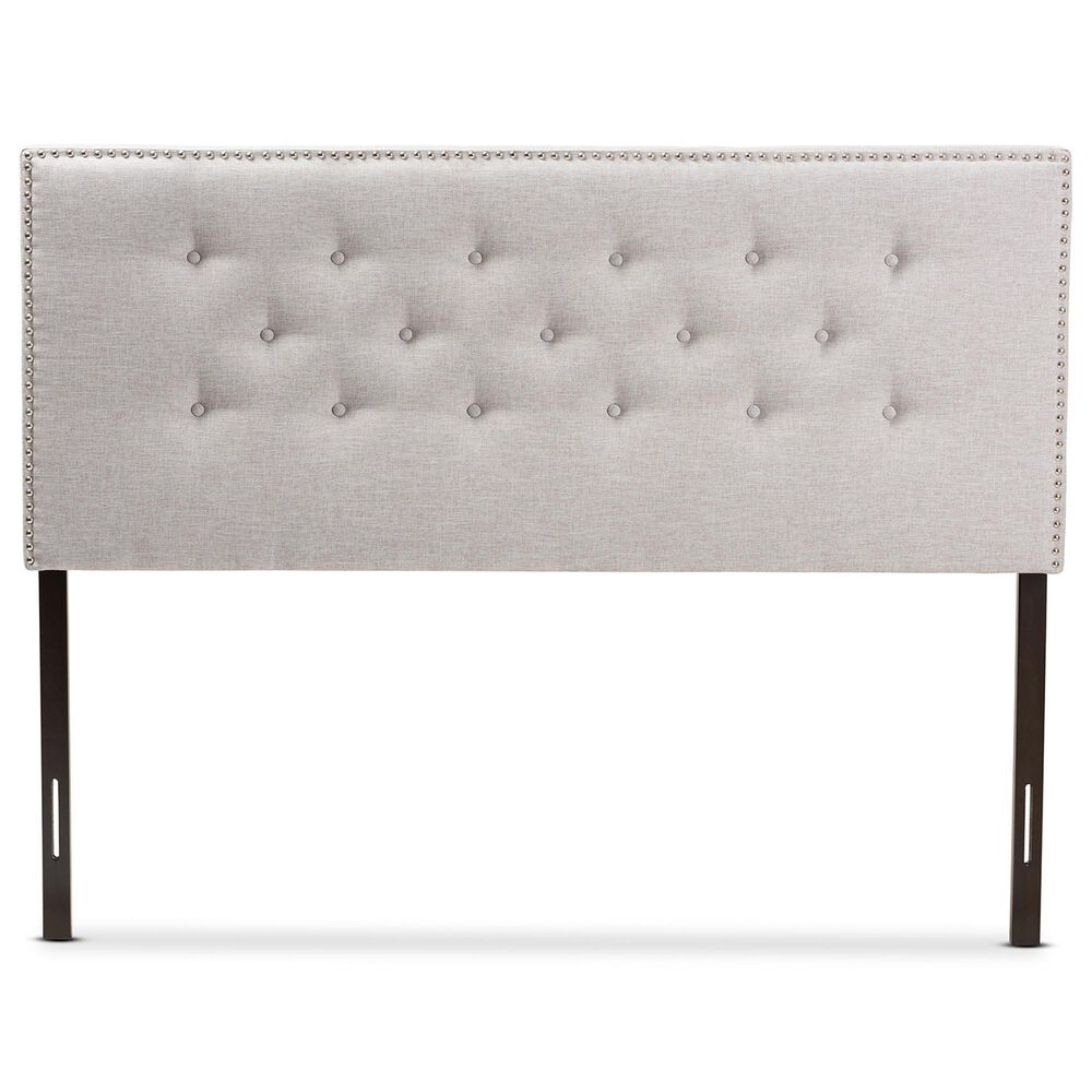 Baxton Studio Windsor Queen Upholstered Headboard in Greyish Beige, , large