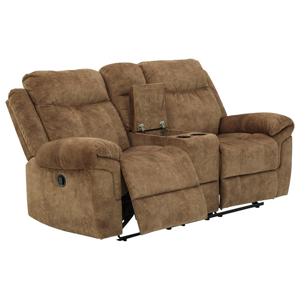 Signature Design by Ashley Huddle Double Reclining Loveseat with Console in Nutmeg, , large