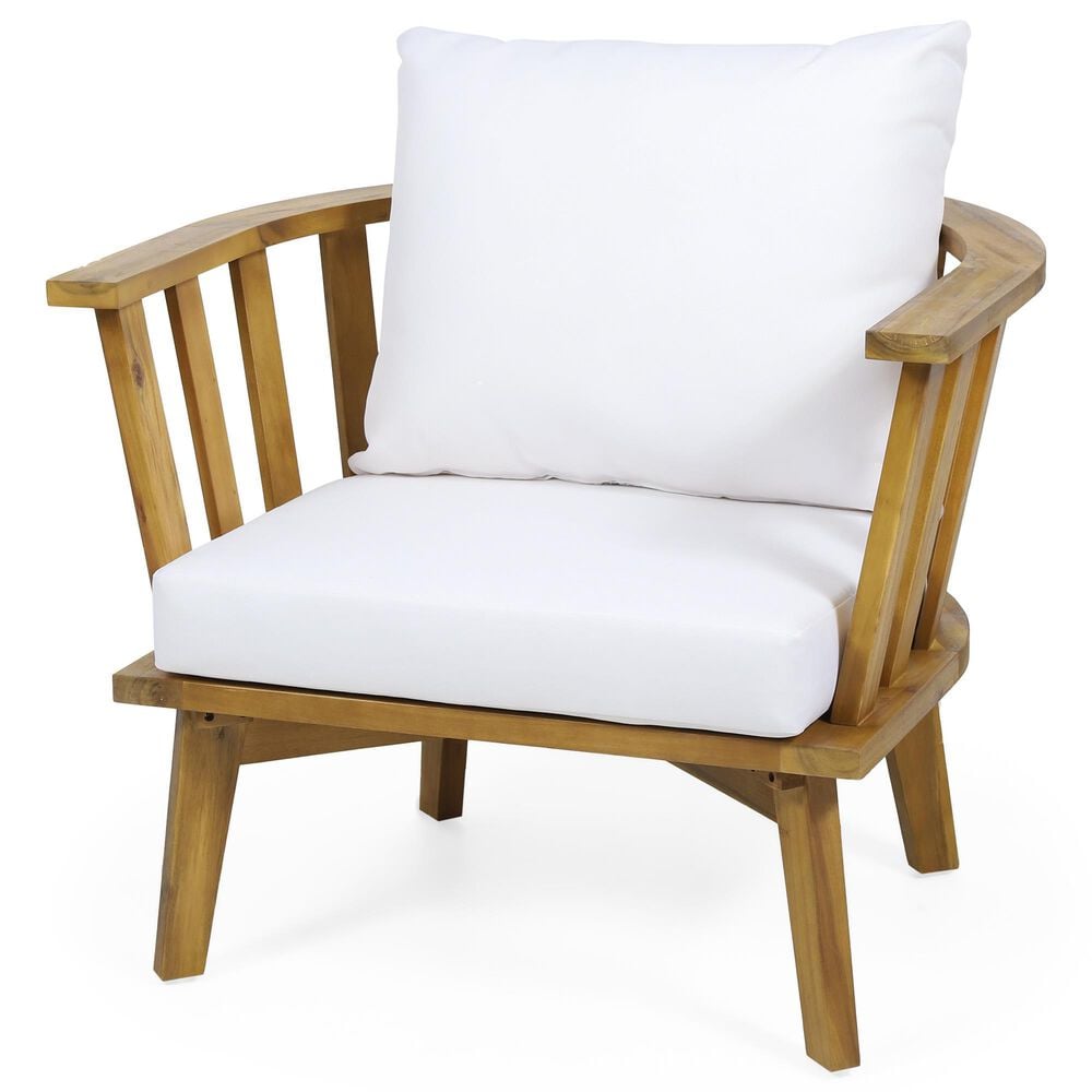Hearth and Haven Outdoor Club Chair with White Cushion in Teak, , large