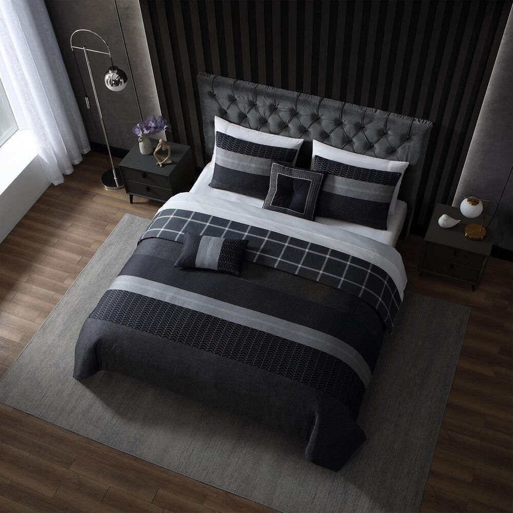 BEBEJAN Kyle 5-Piece King Comforter Set in Black and Grey, , large