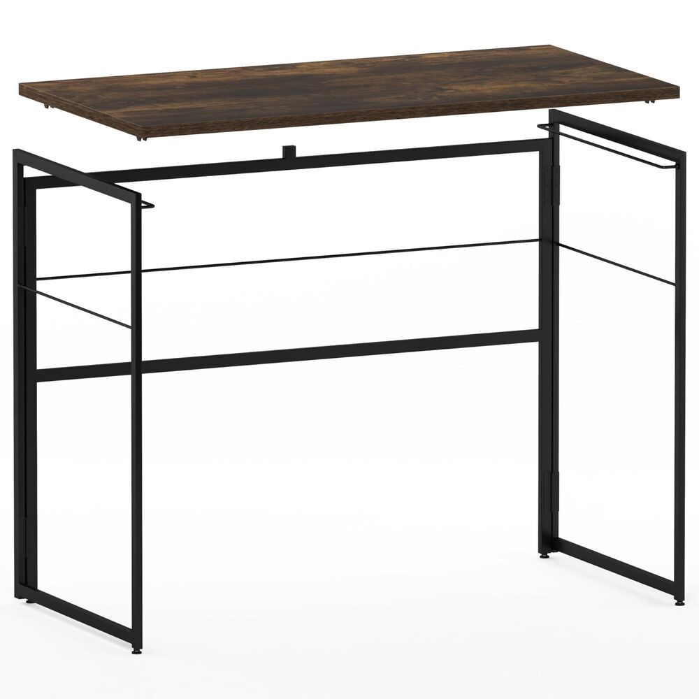 HOMLUX Riau 39" Folding Computer Desk in Rustic Oak and Black, , large