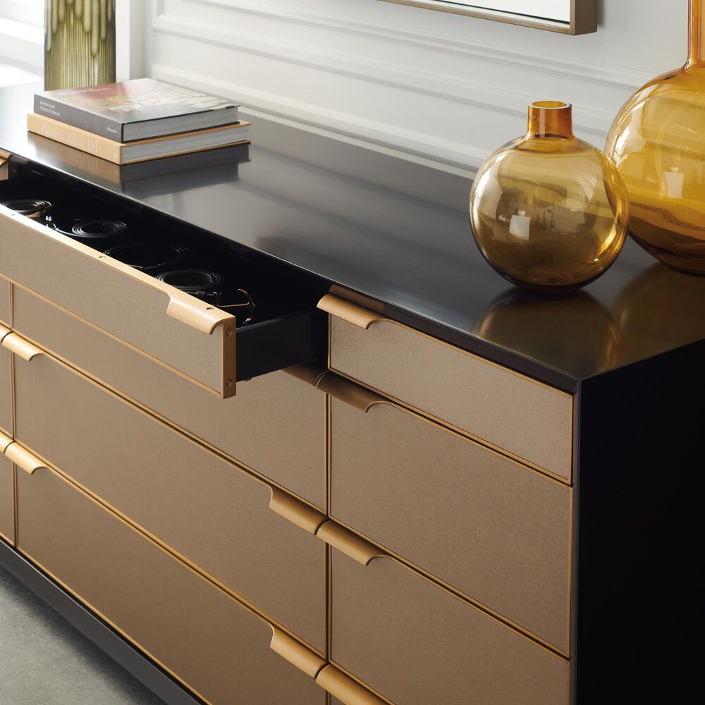 Schnadig Classic All Wrapped Up 12-Drawer Dresser in Dark Chocolate and Champagne Gold, , large