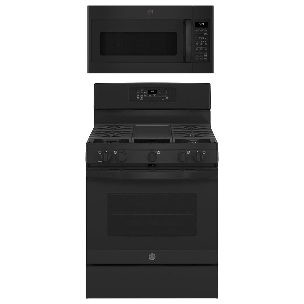 GE Appliances 2-Piece Kitchen Package with 30"" Gas Range and 1.9 Cu. Ft. Microwave Oven in Black, , large