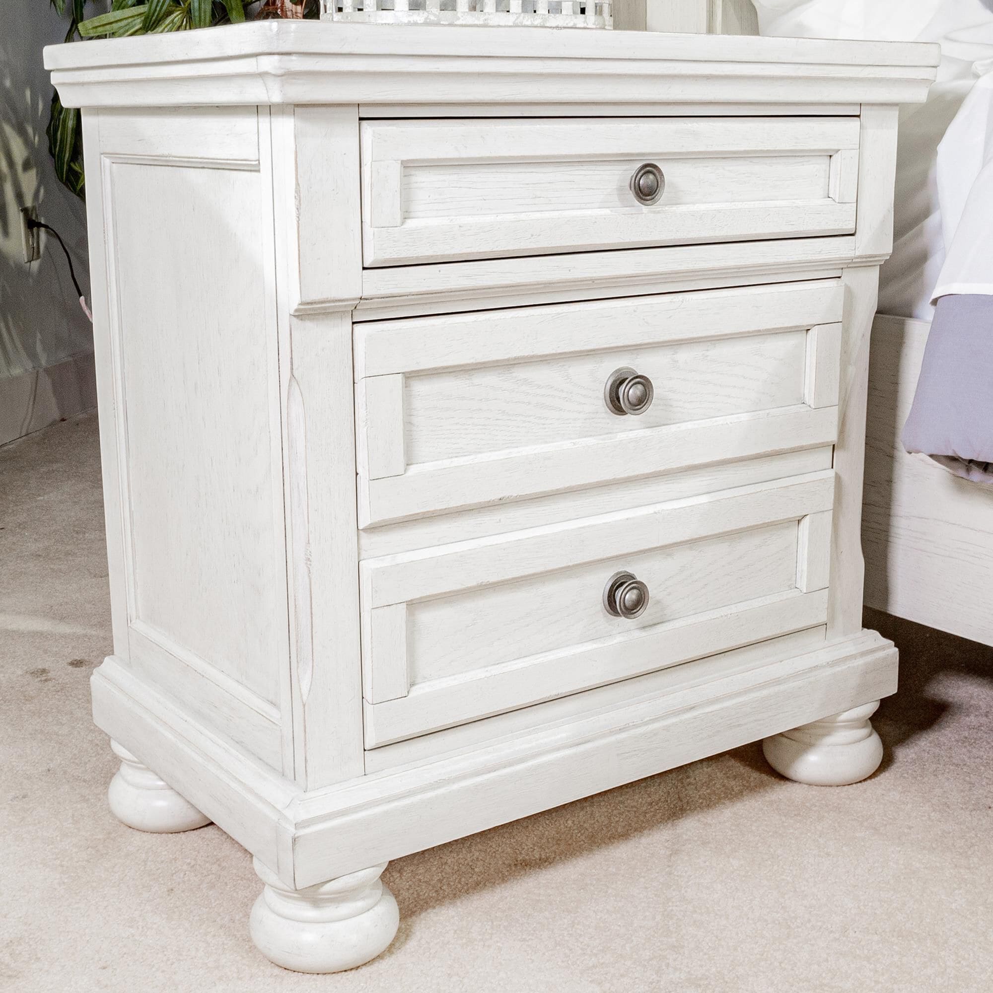 Large white sales nightstand with drawers