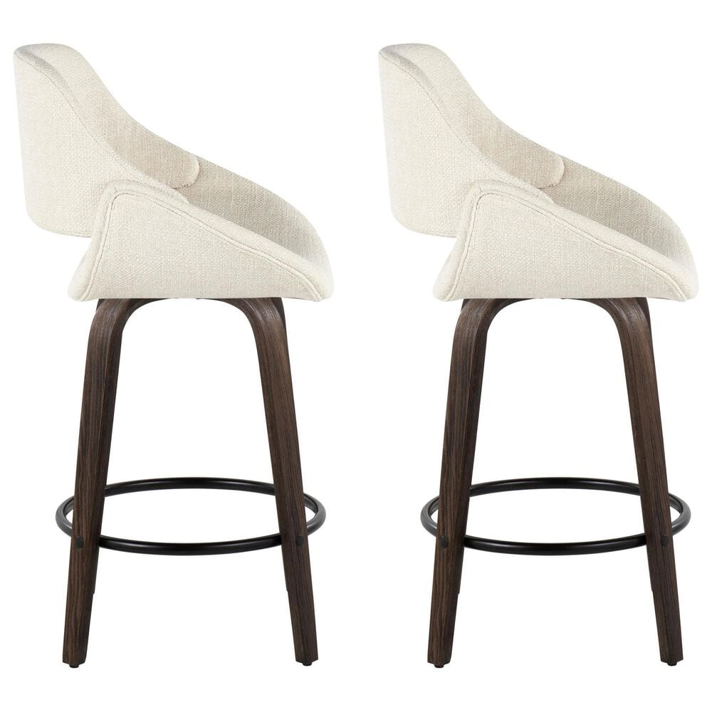 LumiSource Fabrico 26" Swivel Fixed-Height Counter Stool with Cream Noise Fabric Upholstery in Black and Glazed Walnut (Set of 2), , large