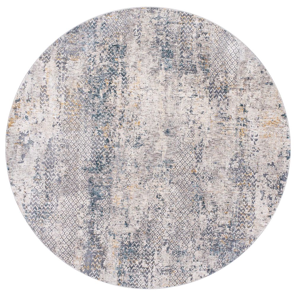 Surya Cardiff CDF-2302 Light Gray, Charcoal, Light Beige, Tan and Dark Blue 6&#39;7&quot; Round Area Rug, , large