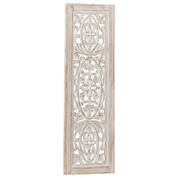 Maple and Jade 36" x 12" Leaves Wall Decor in Distressed Cream, Brown and White, , large