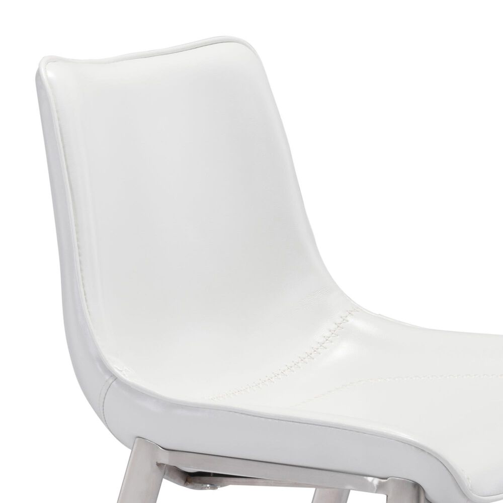 Zuo Modern Magnus Bar Stool in White and Silver &#40;Set of 2&#41;, , large