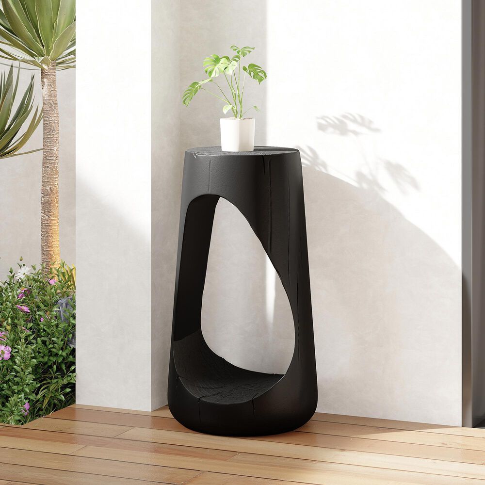 Hearth and Haven Outdoor End Table with Hollow Design in Black, , large