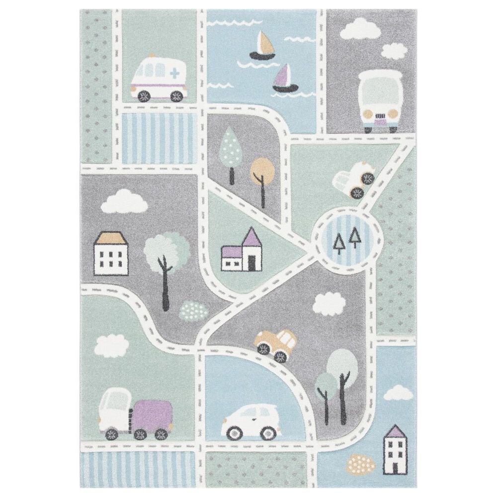 Safavieh Carousel 10" x 14" Grey and Light Blue Kids Area Rug, , large