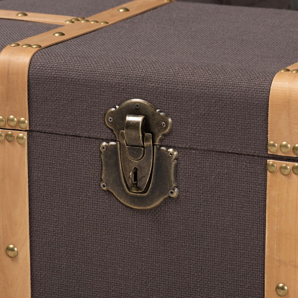 Baxton Studio Stephen 2-Piece Storage Trunk Set in Dark Brown and Oak, , large