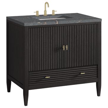James Martin Vanities Myrrin 36" Vanity in Carbon Oak with 3 cm Parisien Bleu Quartz Top, , large