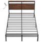 HOMLUX Full Platform Bed with LED Headboard in Rustic Brown, , large