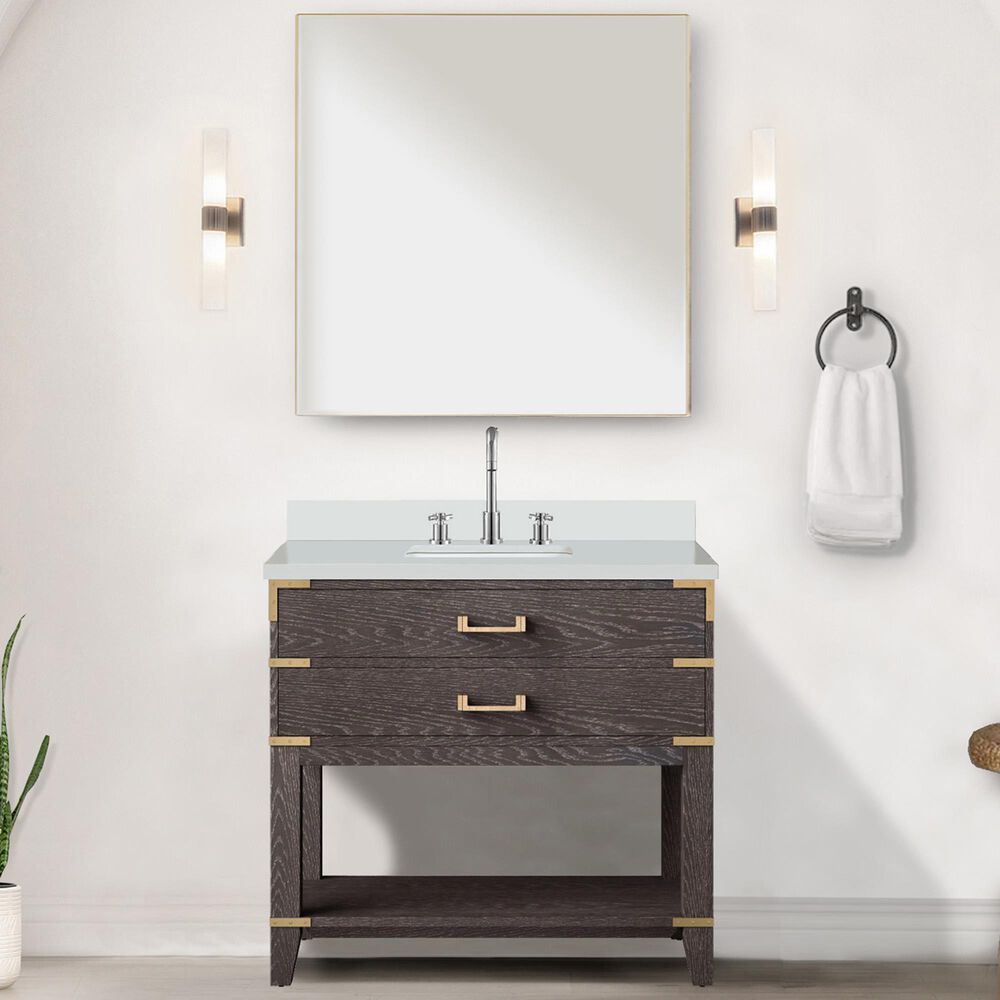 Lexora Home Norwalk 36&quot; Single Bathroom Vanity in Brown Oak with Cultured Marble Top, Rectangular Sink and 34&quot; Mirror, , large