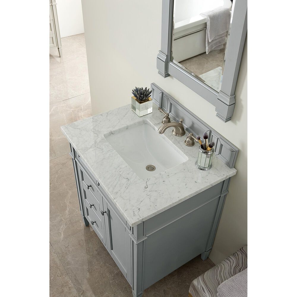 James Martin Vanities Brittany 30&quot; Single Bathroom Vanity in Urban Gray with 3 cm Carrara White Marble Top and Rectangle Sink, , large