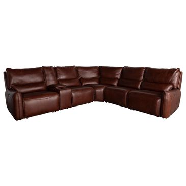 Interlochen 6-Piece Power Reclining Curved Sectional with Power Headrests in Ponderosa Chestnut, , large