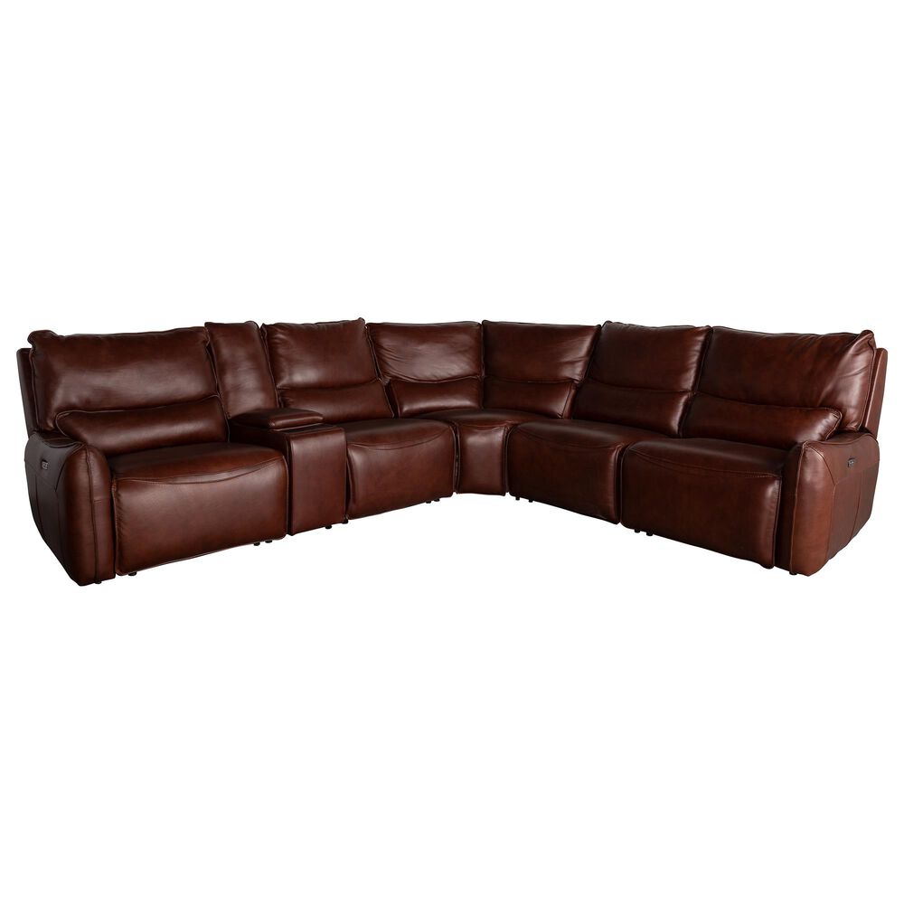 Interlochen 6-Piece Power Reclining Curved Sectional with Power Headrests in Ponderosa Chestnut, , large