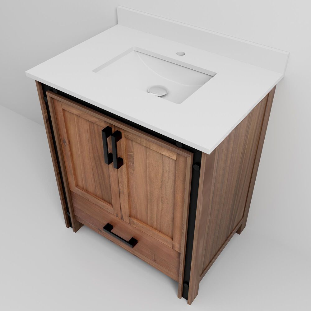 Lexora Home Ziva 30&quot; Single Bathroom Vanity in Rustic Barnwood with 2 cm White Cultured Marble Top and Rectangular Sink, , large
