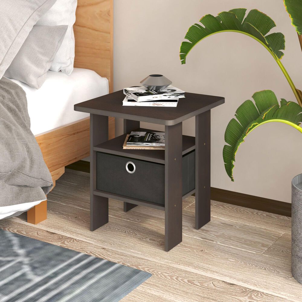 HOMLUX 2-Piece 1-Shelf End Table with Bin Drawer in Dark Brown, , large