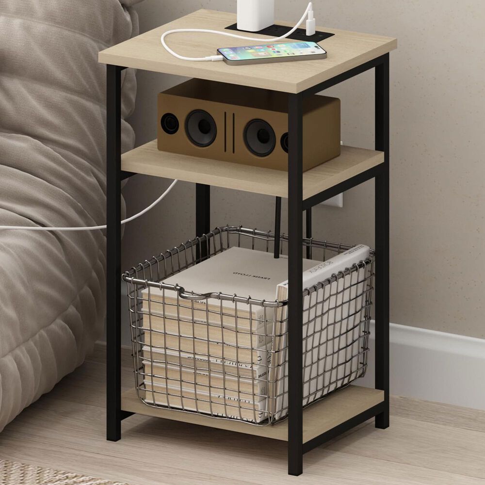 HOMLUX 22.7" 3-Tier End Table in Bauhaus Oak and Black, , large