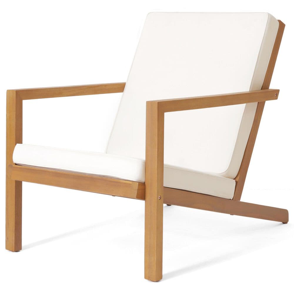 Hearth and Haven Leah 3-Piece Patio Chat Set with Cream Cushion in Teak, , large