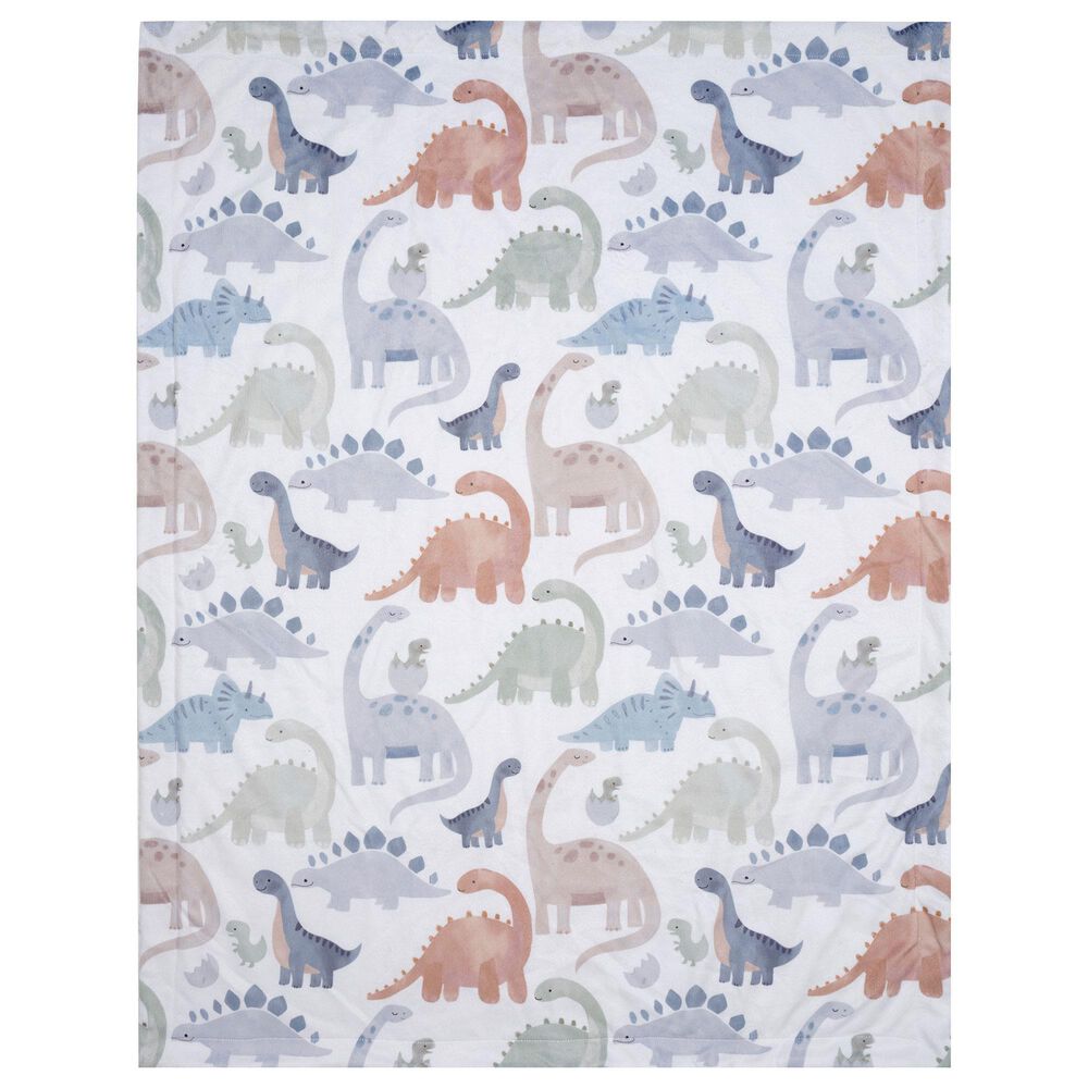 Lambs &amp; Ivy Dino-Might Baby Blanket in White, Gray and Blue, , large