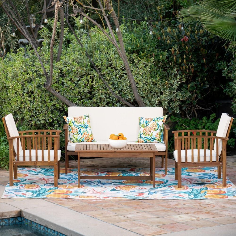 Linon Home Decor Caneel 4-Piece Outdoor Conversation Set in Brown, , large