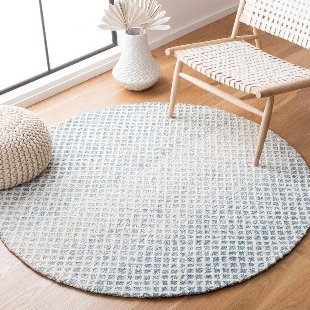 Safavieh Micro-Loop MLP353M 5&#39; Round Blue and Ivory Area Rug, , large
