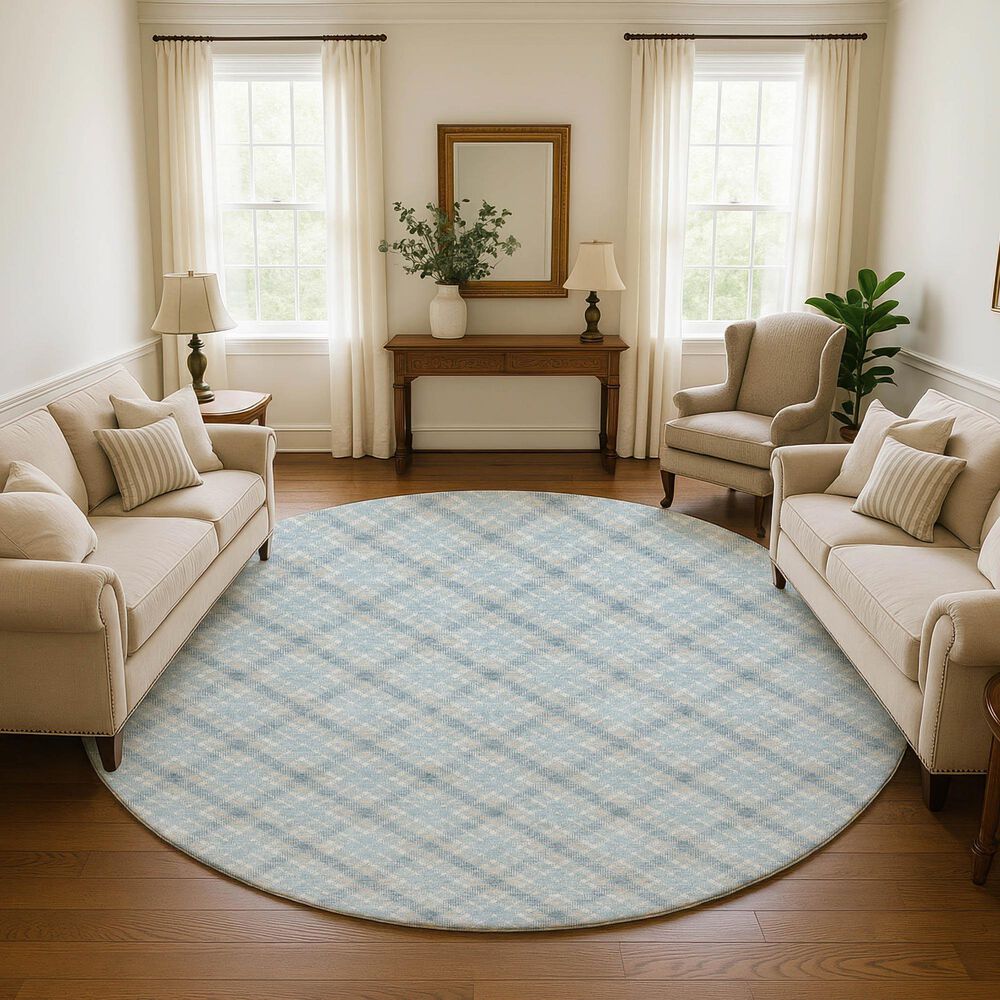 Dalyn Rug Company Soft Essentials Plaid Sky 8' Round Indoor/Outdoor Area Rug, , large