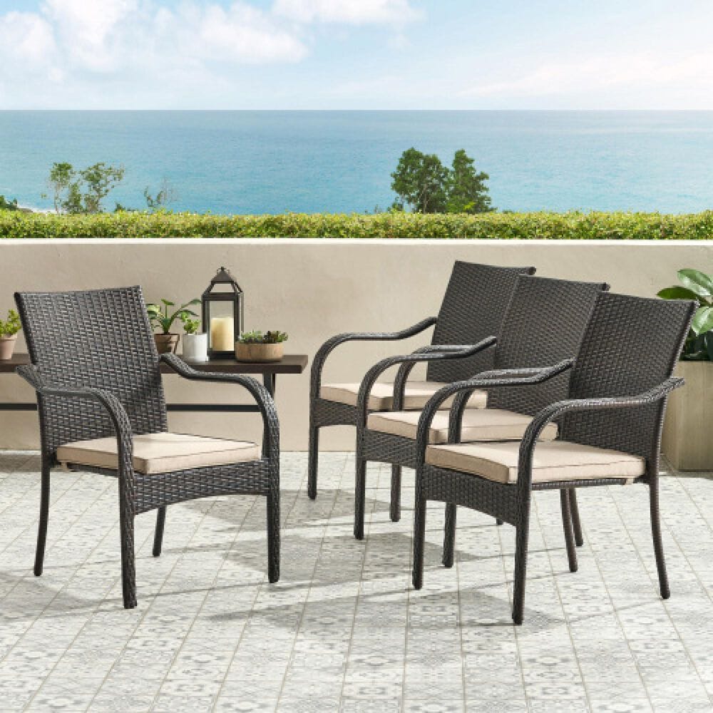 Hearth and Haven Patio Wicker Dining Chair in Brown &#40;Set of 4&#41;, , large