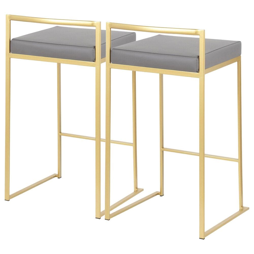Lumisource Fuji Stackable Counter Stool with Grey Faux Leather Cushion in Gold &#40;Set of 2&#41;, , large