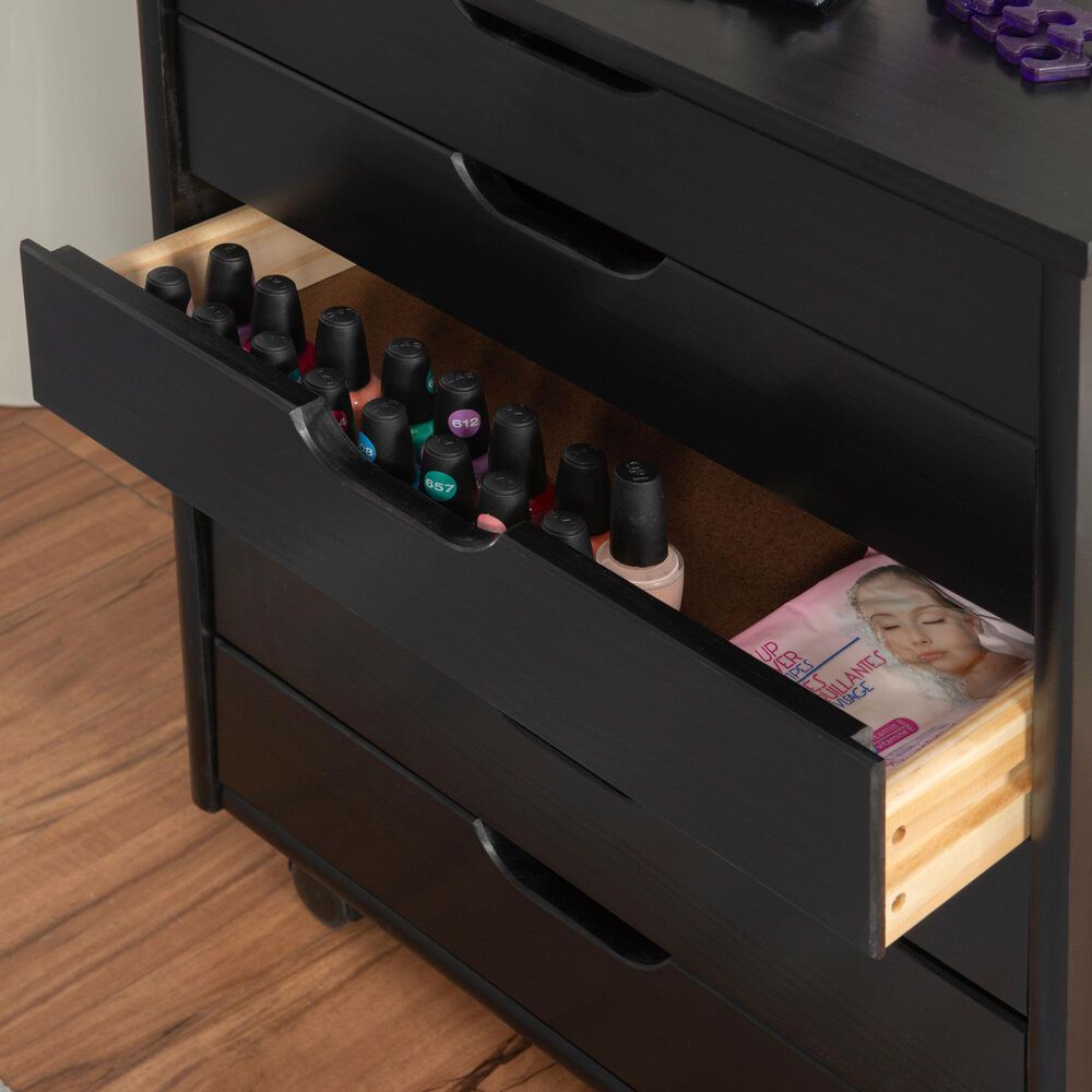 Linon Home Decor Cary 6-Drawer Wide Rolling Cart in Black, , large