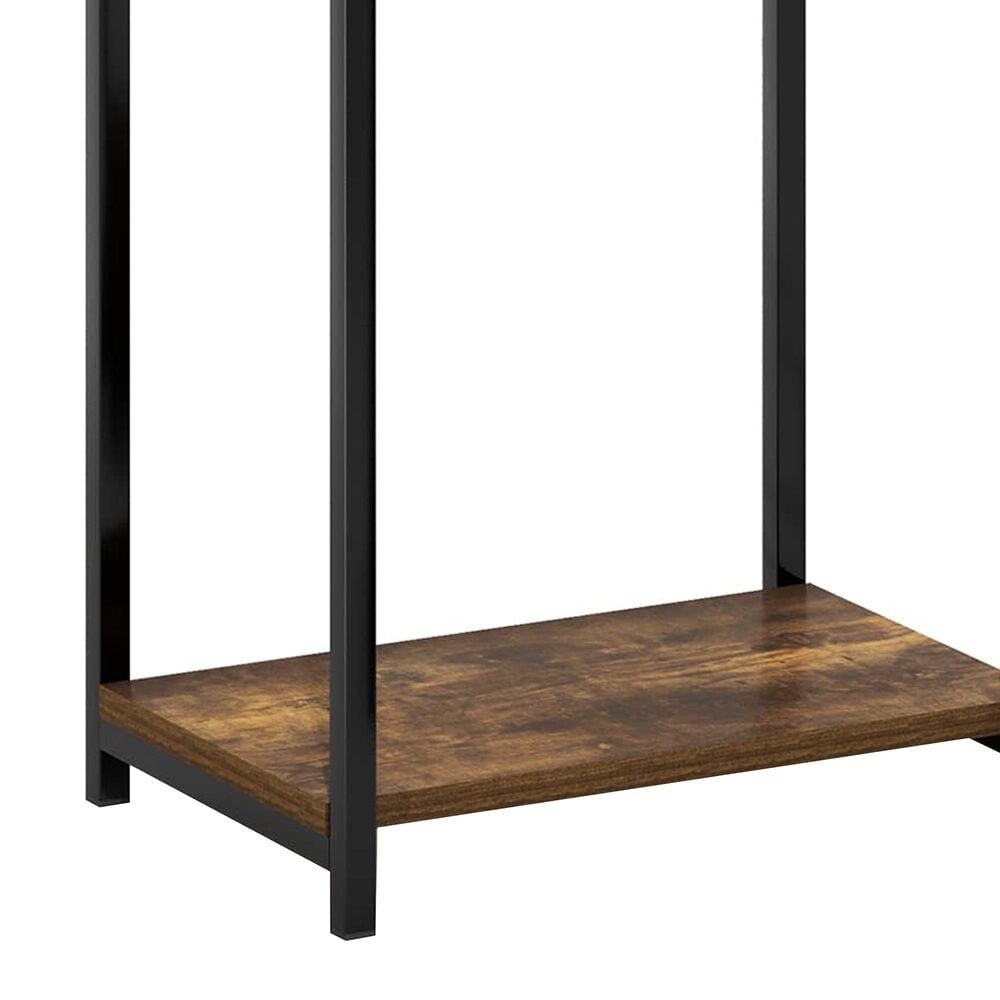 HOMLUX 2-Tier Metal Frame End Table with Open Shelf in Amber Pine and Black (Set of 2), , large