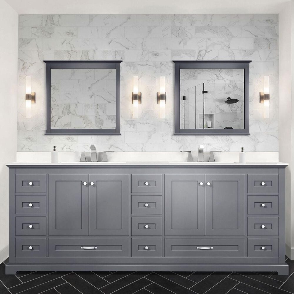 Lexora Home Dukes 84&quot; Double Bathroom Vanity in Dark grey with 2 cm White Quartz Top and Rectangular Sinks, , large