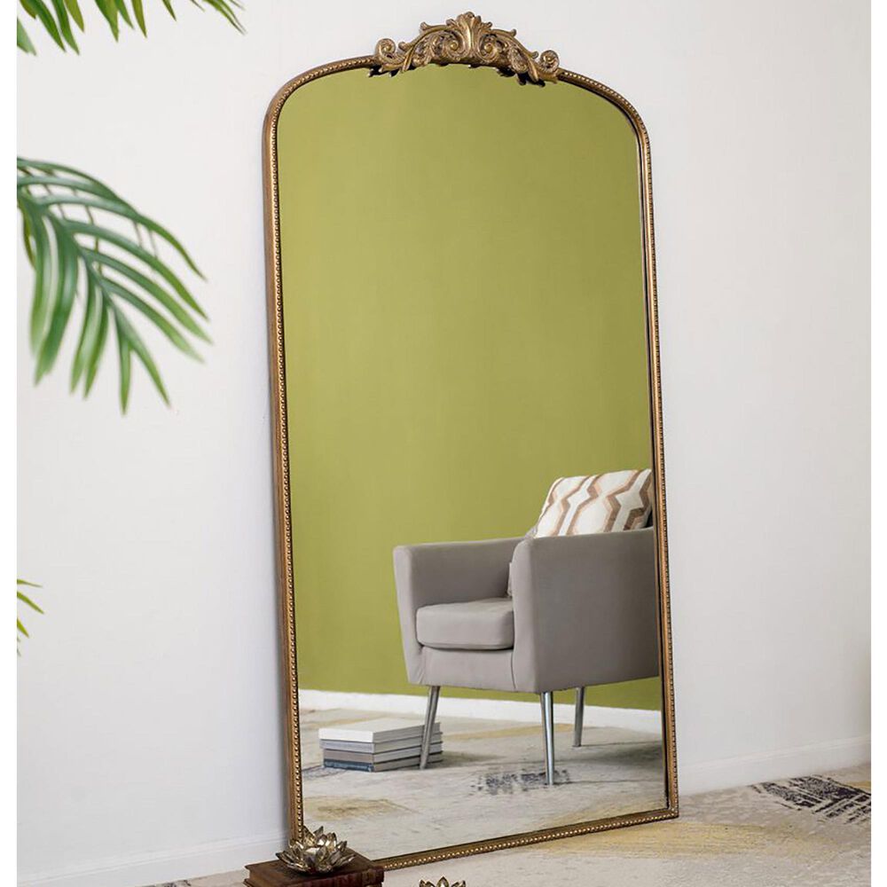 A&amp;B Home Arched Rectangle Wall Mirror in Gold, , large