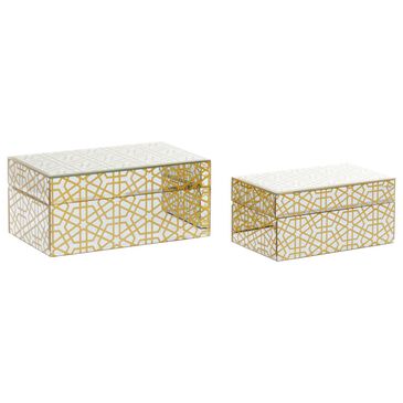 CosmoLiving by Cosmopolitan Glam Geometric Jewelry Box in Pearl White and Gold (Set of 2), , large