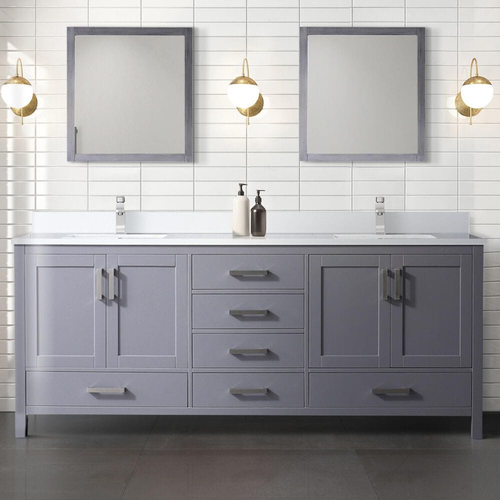 Lexora Home Jacques 80" Double Bathroom Vanity in Dark Grey with 2 cm White Quartz Top and Rectangular Sinks, , large