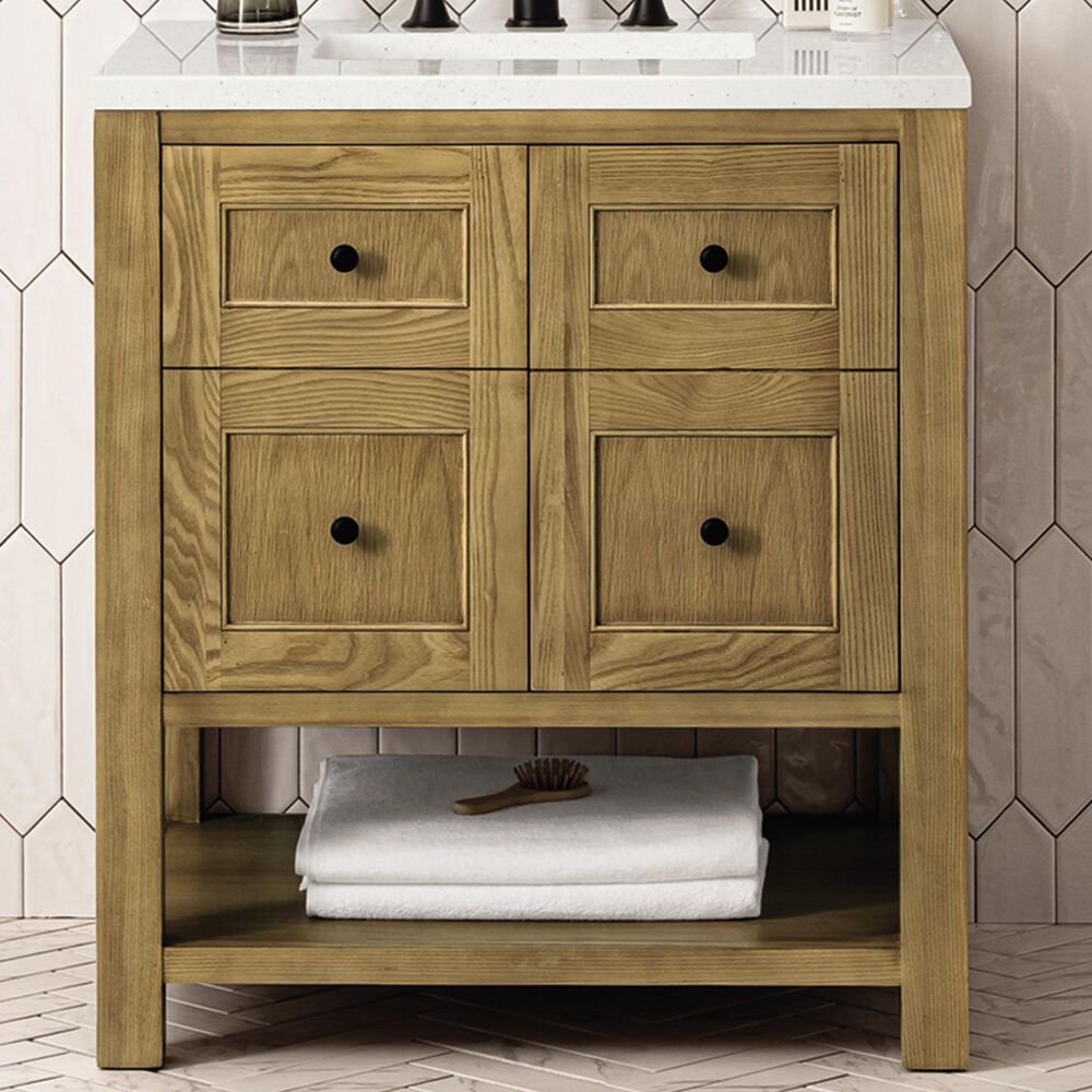 James Martin Vanities Breckenridge 30&quot; Single Bathroom Vanity in Light Natural Oak with 3 cm Lime Delight Quartz Top and Rectangular Sink, , large