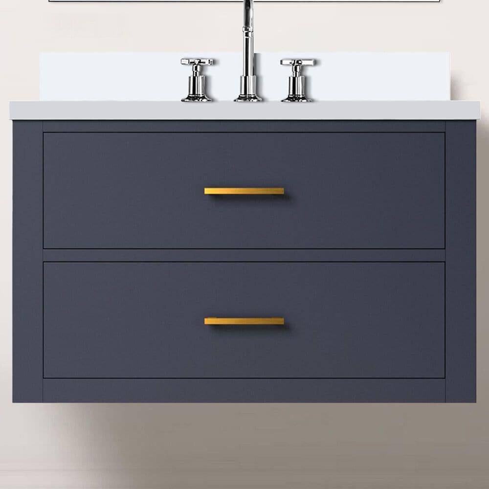 Lexora Home Castor 30&quot; Single Bathroom Vanity in Blue with 2 cm White Quartz Top and Rectangular Sink, , large